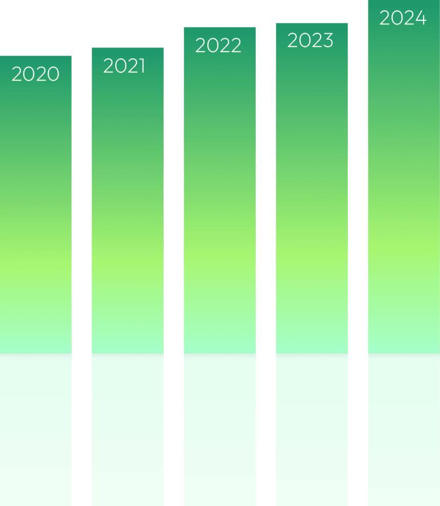 2020年から2024年の売上業績を示す棒グラフ